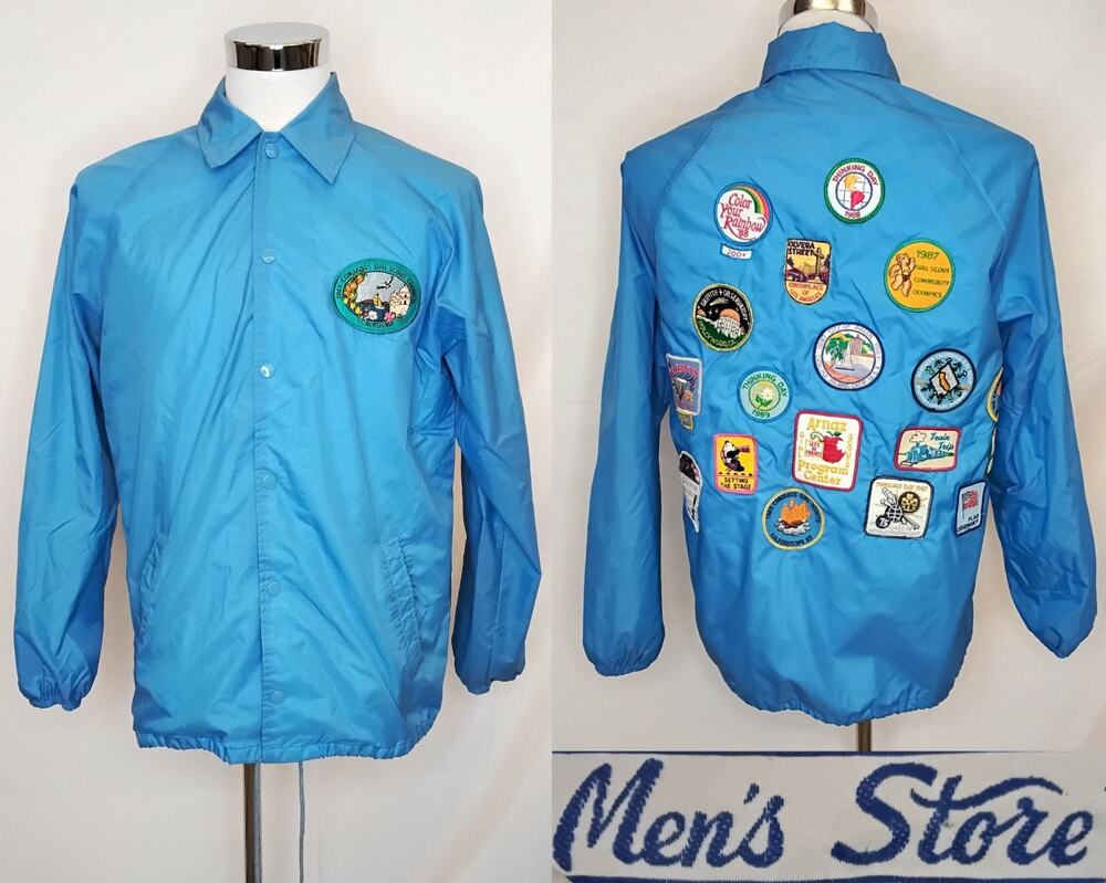 1980's Girl Scouts Patches Jacket Size Medium Blue Nylon California #Z5769